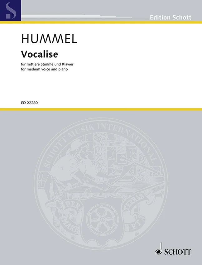 Notenheft-Cover der Edition Schott, Titel „Hummel, Vocalise, für mittlere Stimme und Klavier“