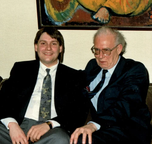 Peter Sadlo und Bertold Hummel nach einer Aufführung von op. 70 in Osnabrück am 17.4.1988