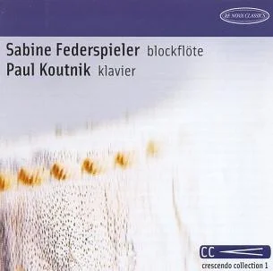 CD cover featuring Sabine Federspieler (recorder) and Paul Koutnik (piano), Crescendo Collection I; an abstract design consisting of orange dots.