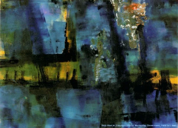 Abstraktes Aquarell von Sepp Wurster mit weihnachtlichem Motiv.