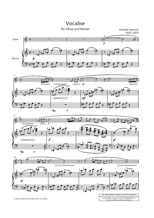 Bertold Hummel, Vocalise pour hautbois et piano