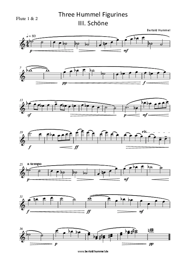 Bertold Hummel: Three Hummel Figurines (Three Warm-up chorales), Op. 81f, 3 "III. Schöne" (voice, flutes 1 & 2)
