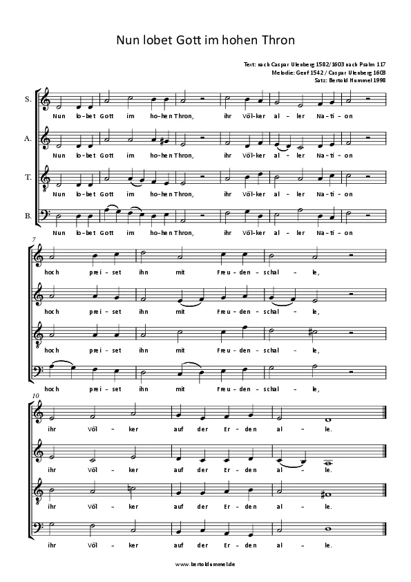 Bertold Hummel: Now Praise God on His High Throne (Melody: Geneva 1542) (1998, SATB, cantus firmus for soprano)