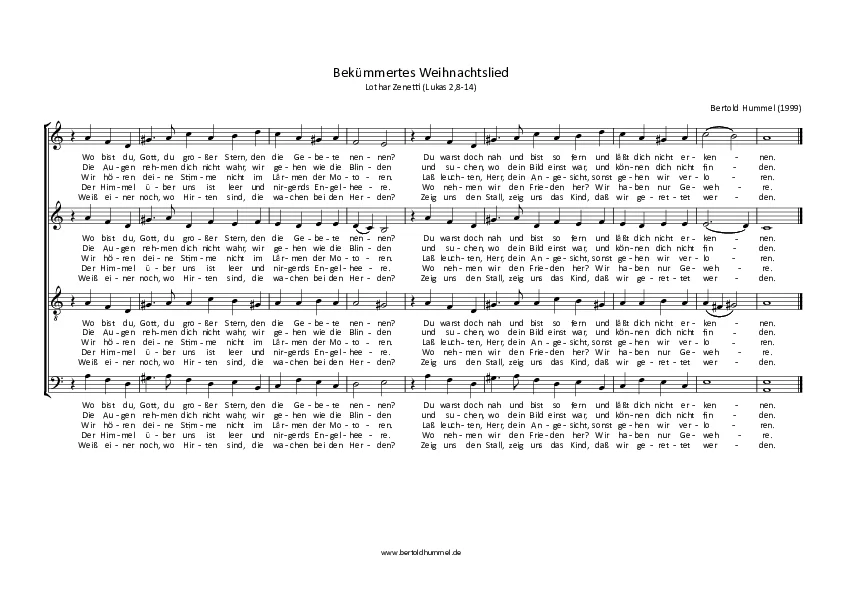 Bertold Hummel: Bekümmertes Weihnachtslied (Chorsatz)