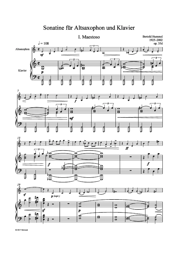 Bertold Hummel: Sonatina, Op. 35d (sheet music)