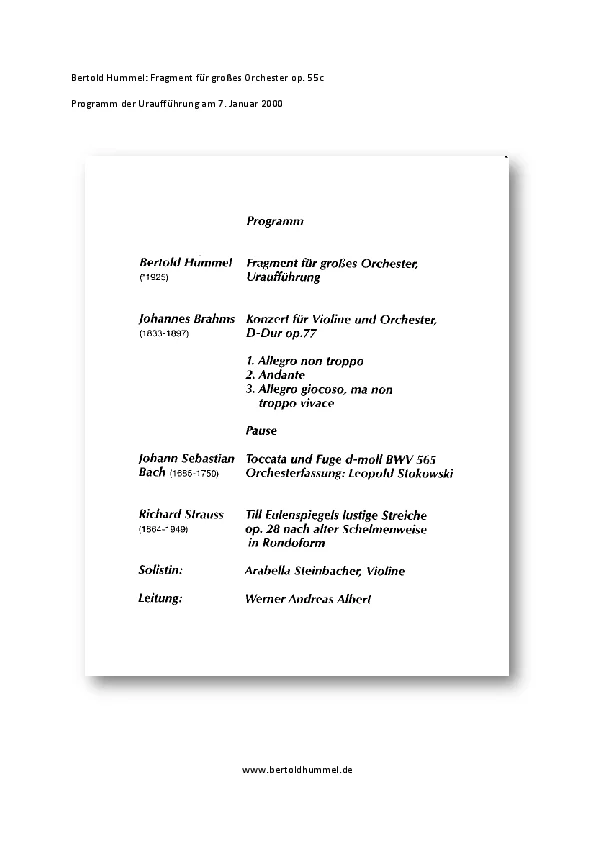 Programme for the world premiere of Op. 55c