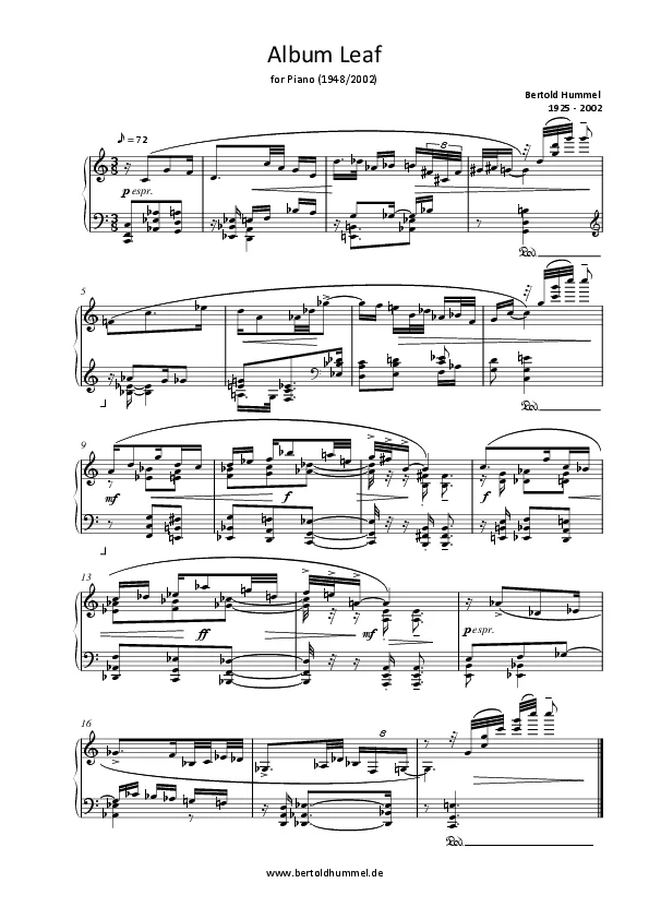 Bertold Hummel : Recueil de pièces pour piano (édition en anglais)