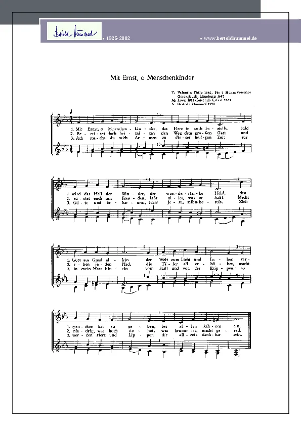 Bertold Hummel: Mit Ernst, o Menschenkinder (Chorsatz)