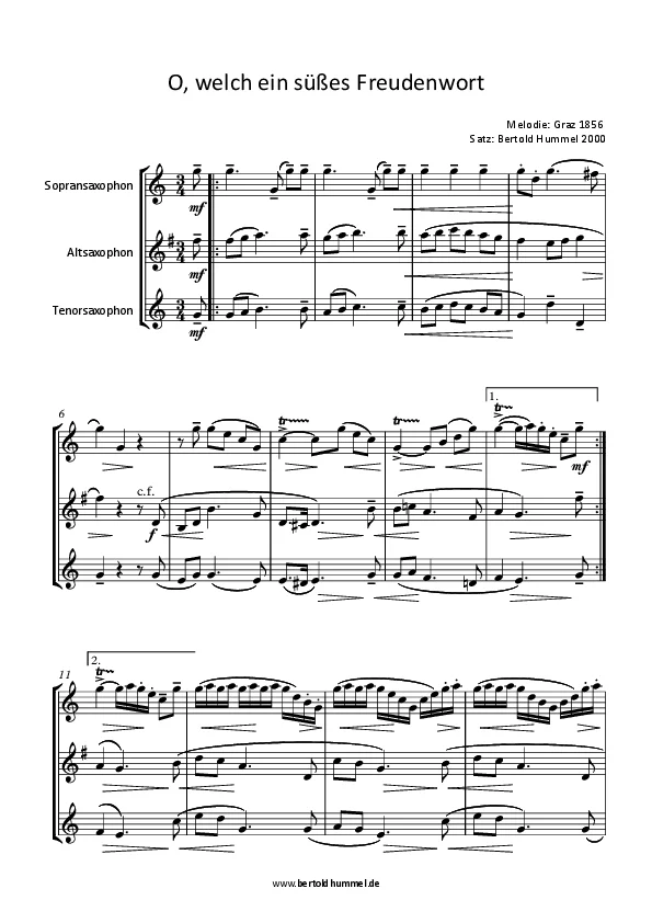 Bertold Hummel : 6 chorals pour saxophones soprano, alto et ténor (Ô quelle douce parole de joie)