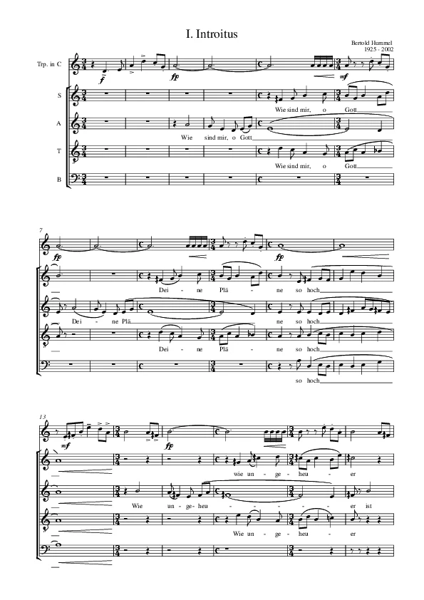 Bertold Hummel: Introitus und Halleluja für gemischten Chor und Trompete in B (1954, Partitur komplett)