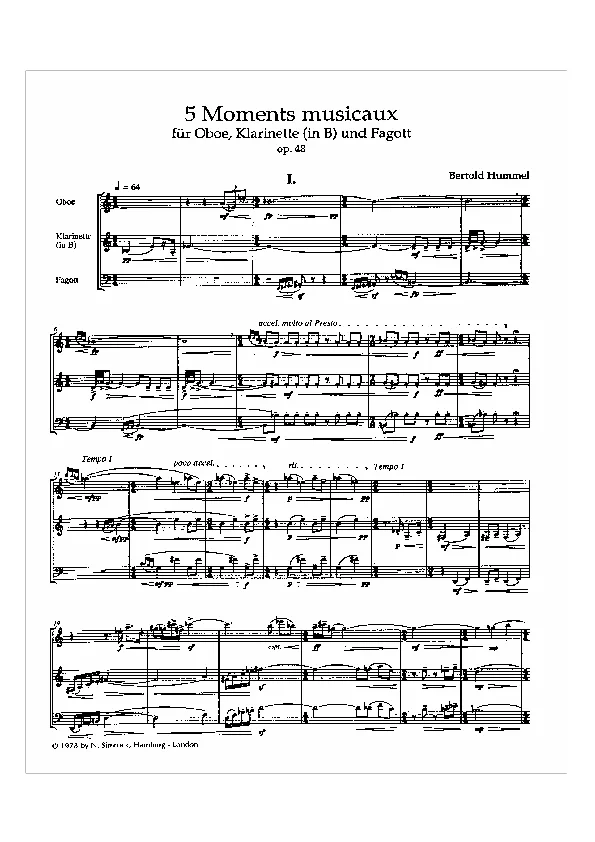 Bertold Hummel: 5 Moments musicaux für Bläser, op. 48 (Noten)