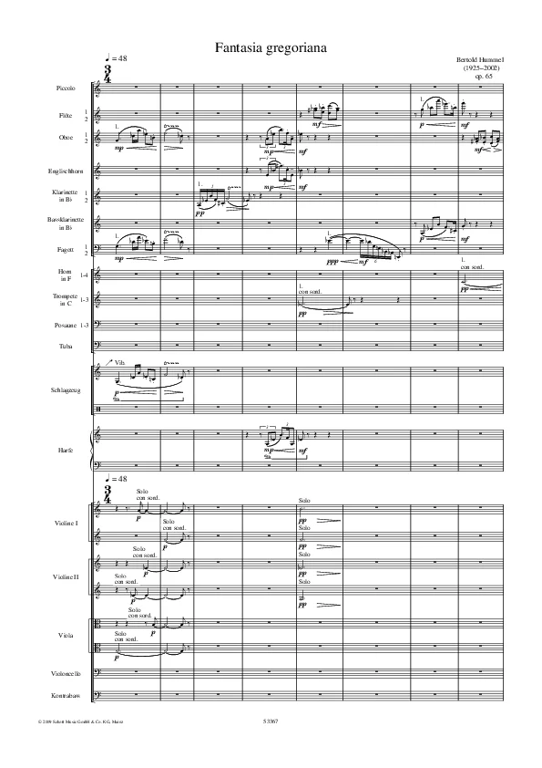 Bertold Hummel: Fantasia gregoriana, op. 65 (Noten)