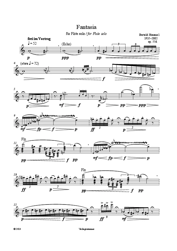 Bertold Hummel: Fantasie aus Die letzte Blume, op. 55d (Noten)