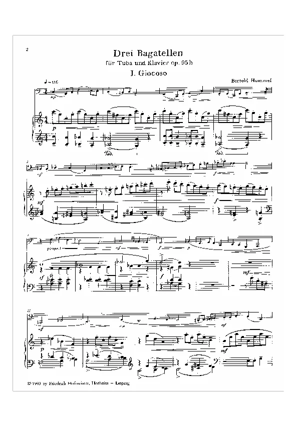 Bertold Hummel : 3 bagatelles pour tuba, op. 95h (partition)