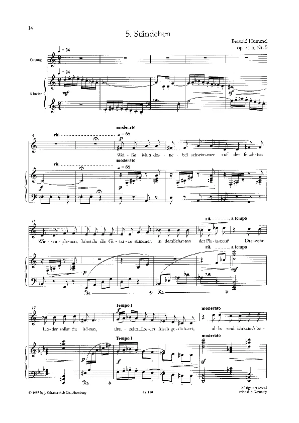Bertold Hummel: Ten Songs based on poems by Theodor Storm, Op. 71b, No. 5 ‘Ständchen’