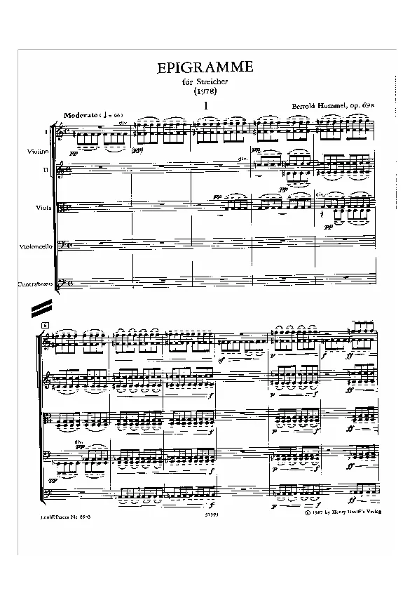 Bertold Hummel : Épigrammes, op. 69a, n° 1 (partition)