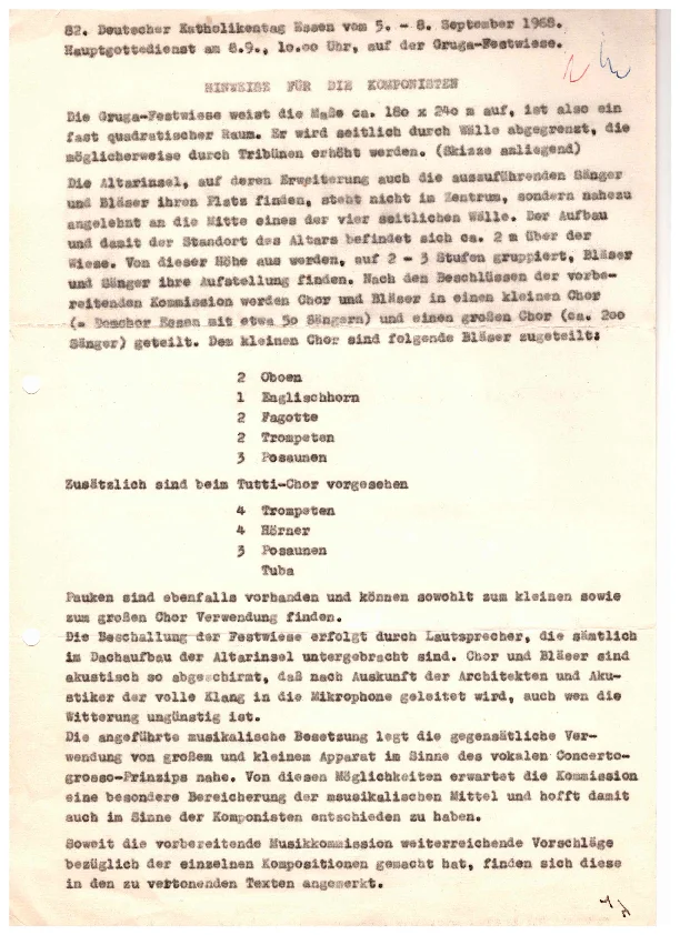 Katholikentag 1968 - Hinweise für Komponisten