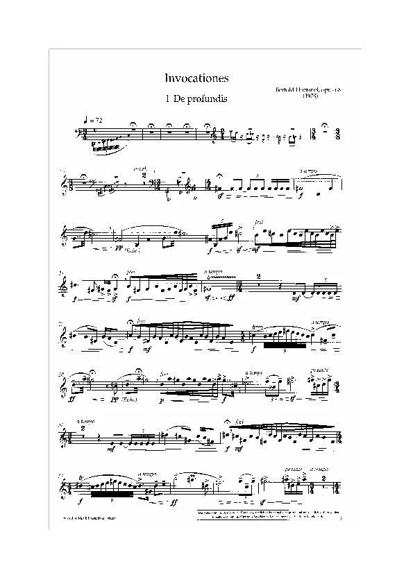 Bertold Hummel: Invocationes für Sopran-Saxofon in B und Orgel, op. 68b (Saxophonstimme, I. De profundis)