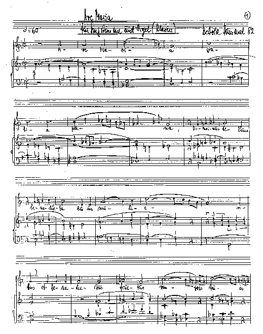 Bertold Hummel: Ave Maria für Singstimme und Orgel (Klavier) oder Streichquartett (Manuskript)