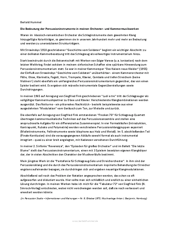 B. Hummel: The Importance of Percussion Instruments