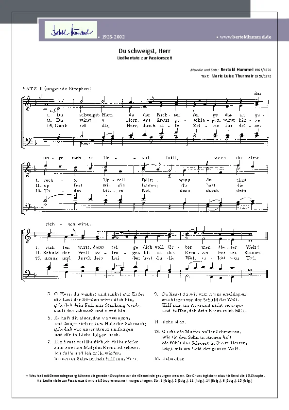 Bertold Hummel: Du schweigst, Herr - 2-,3-,4-stimmiger Satz I