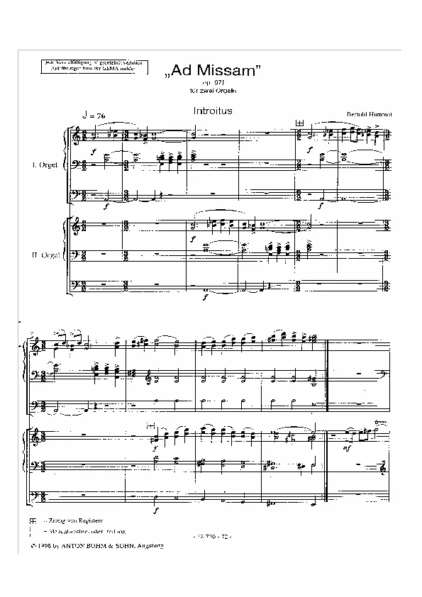 Bertold Hummel: Ad missam für zwei Orgeln, op. 97f, 1 (Noten)
