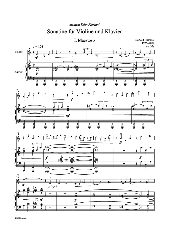 Bertold Hummel : Sonatine, op. 35a (partition)