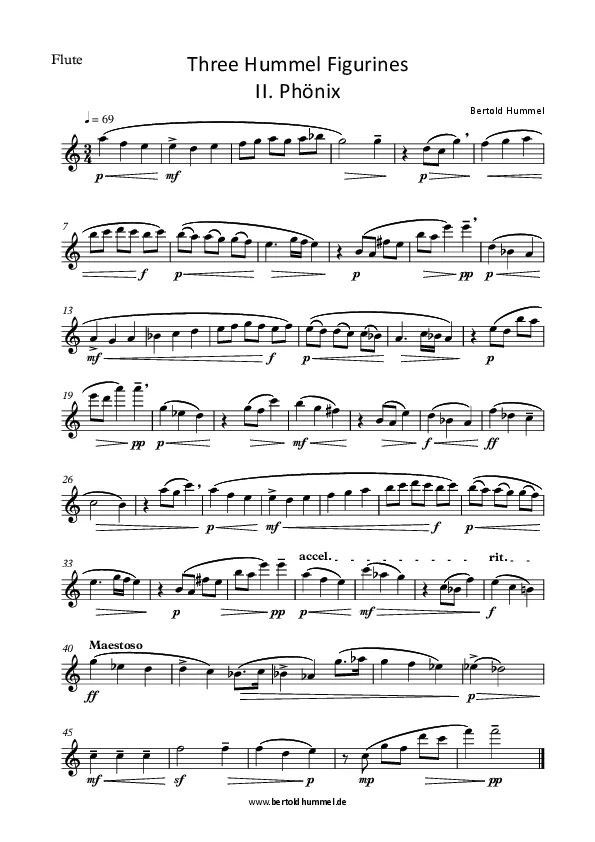 Bertold Hummel: Three Hummel Figurines (Three Warm-up chorales), Op. 81f, 2 ‘II. Phoenix’ (voice, flute)