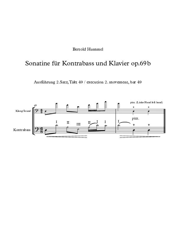 Bertold Hummel : Sonatine pour contrebasse et piano, op. 69b (indications d'interprétation pour le 2e mouvement, mesure 49)