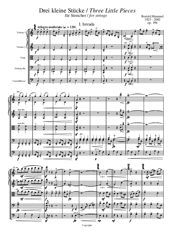 Bertold Hummel : Op. 19b, n° 1 (partition)