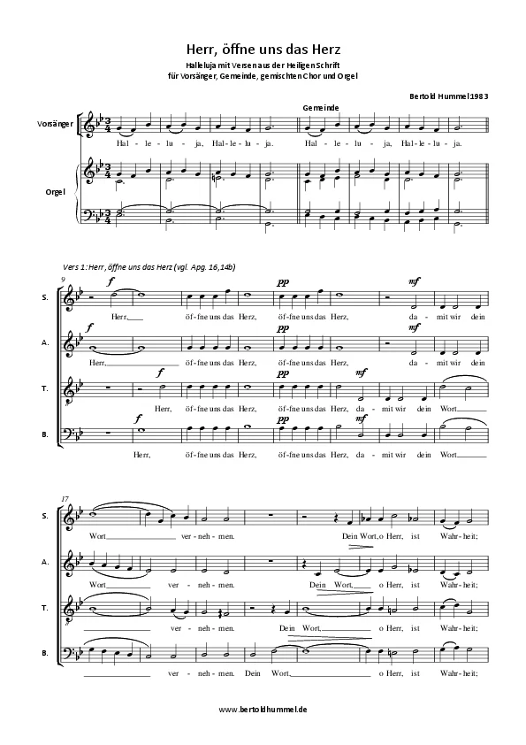 Bertold Hummel : Seigneur, ouvre nos cœurs (partition complète pour chœur)