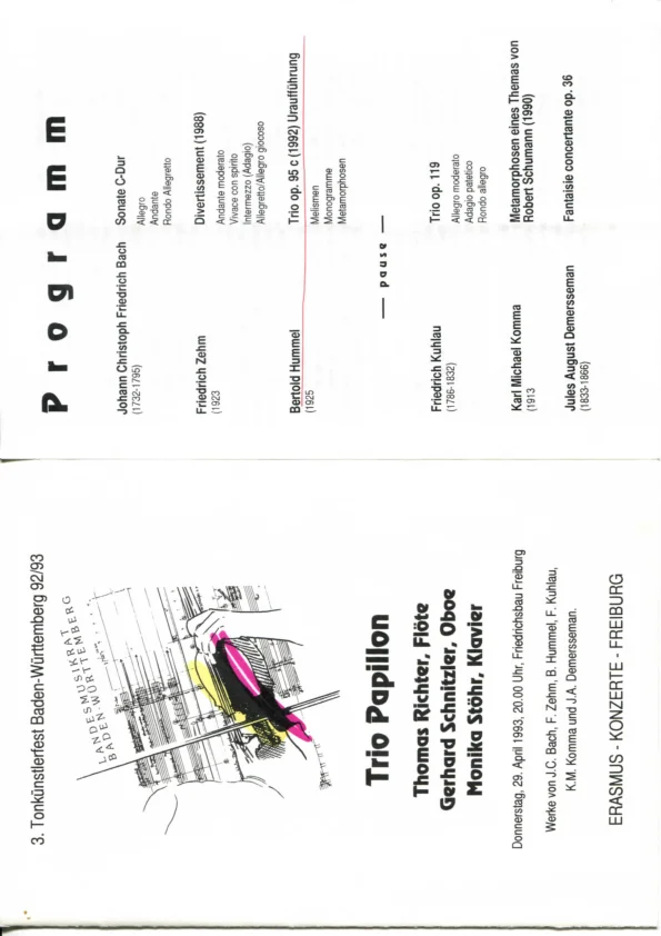 Bertold Hummel: Trio for O. Messiaen, Op. 95c, programme for the world premiere