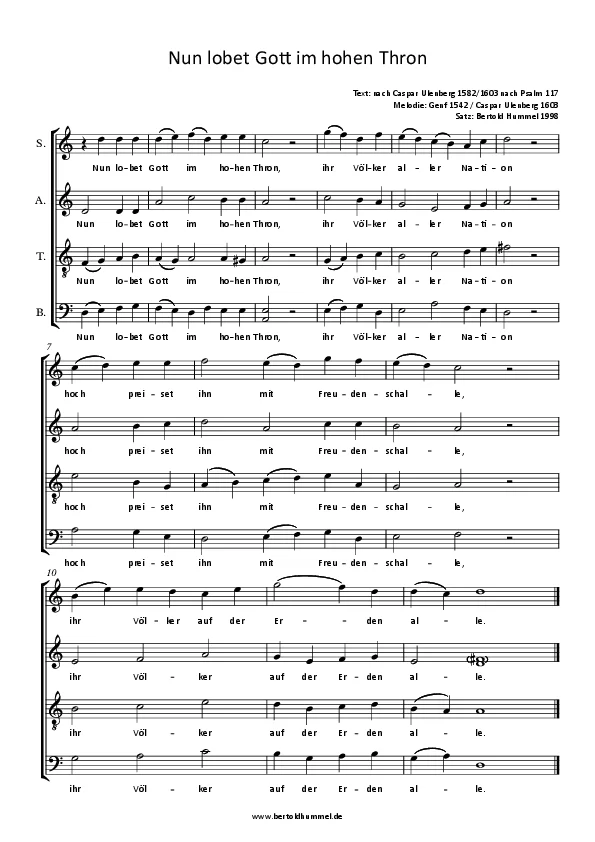 Bertold Hummel: Now Praise God on His High Throne (Melody: Geneva 1542) (1998, SATB, cantus firmus for alto)