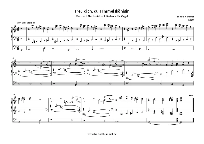 Bertold Hummel: Freu dich, du Himmelskönigin (Vor- und Nachspiel, Liedsatz)