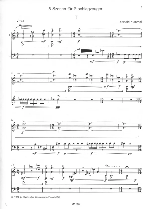 Bertold Hummel : Scènes pour percussionnistes, op. 58 (partition)