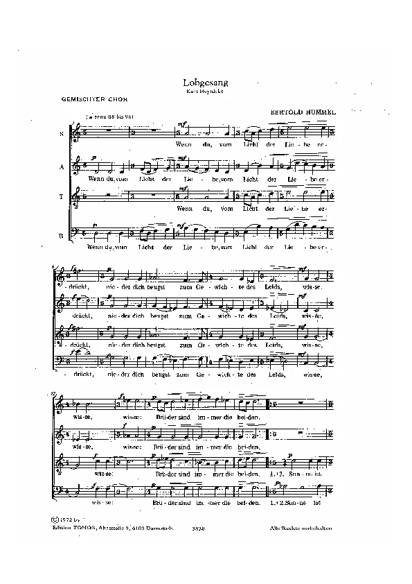 Bertold Hummel : Chant de louange (partition)