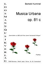 Weißes Notenheft-Cover mit drei gezeichneten roten Rosen, Titel „Bertold Hummel, Musica Urbana, op. 81c, Partitur“, Loomann Musikverlag