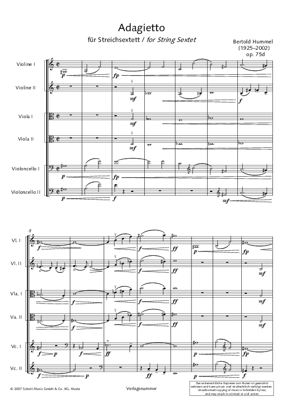 Bertold Hummel: Adagietto, Op. 75d (sheet music)