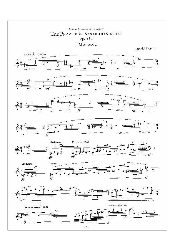 Bertold Hummel : Tre pezzi pour saxophone, op. 81e (partition)