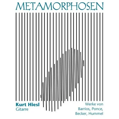Pochette du CD « Metamorphosen » de Kurt Hiesl (guitare), comprenant des œuvres de Barrios, Ponce, Becker et Hummel ; motif graphique composé de lignes.