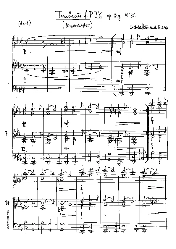 Bertold Hummel: Tombeau für PJK für Blasorchester, op. 81g (Original)