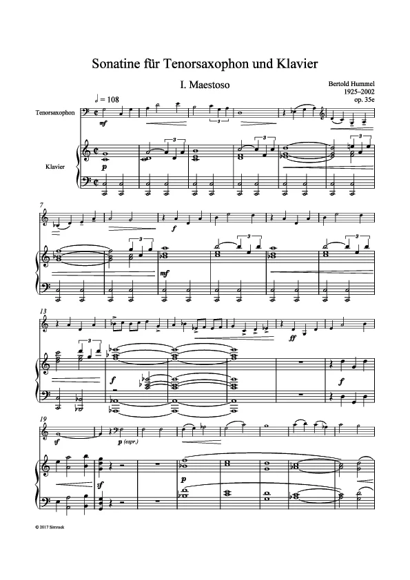 Bertold Hummel : Sonatine, op. 35e (partition)