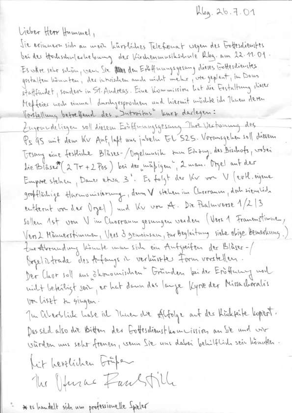 Auftrag zu "invitatorium zu Psalm 95" 2001