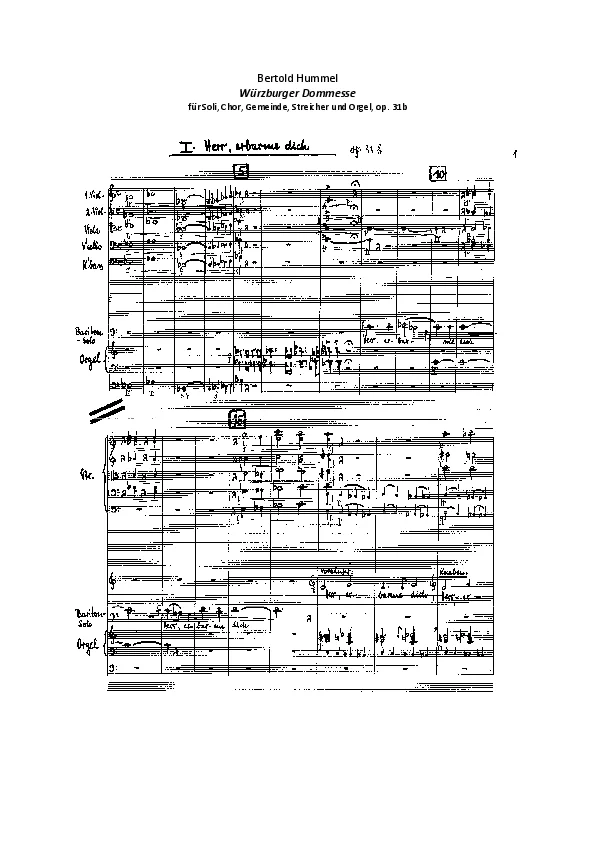 Bertold Hummel: Würzburger Dommesse (Kleine Besetzung), op. 31b, 1 (Manuskript)