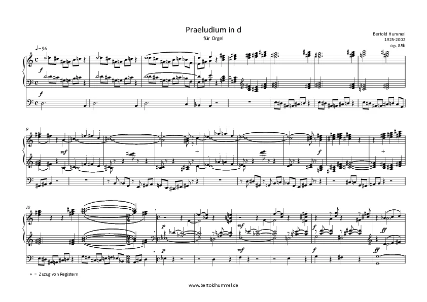 Bertold Hummel: Prelude for organ, Op. 85b (full score)