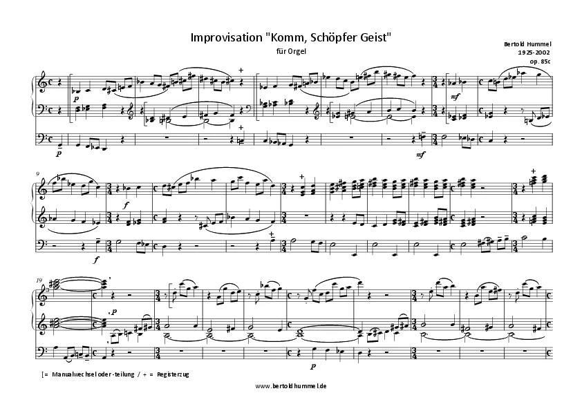 Bertold Hummel : Improvisation pour orgue, op. 85c (partition complète)