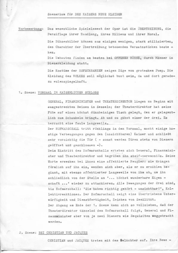 Scénario de la première exécution (op. 10)