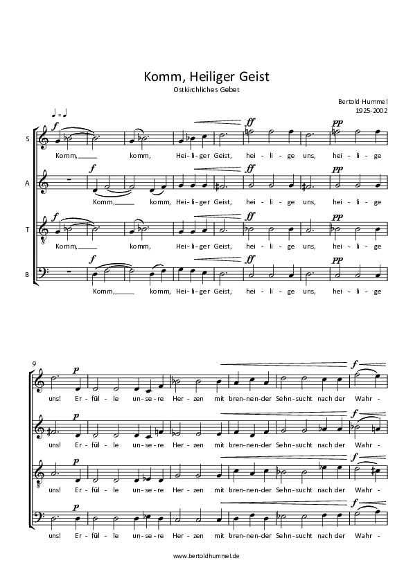 Bertold Hummel : Viens, Esprit Saint (partition complète)