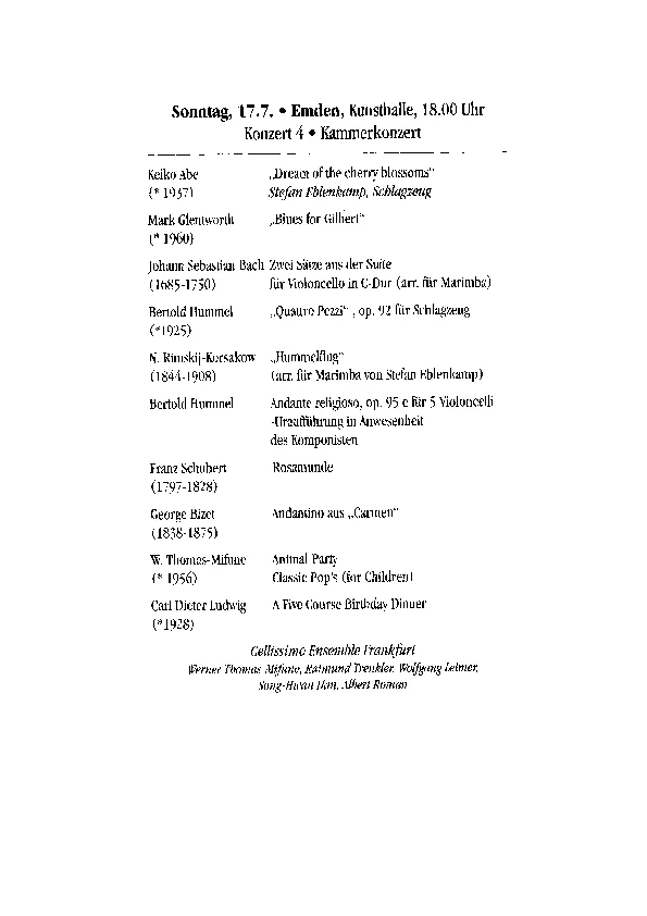 Bertold Hummel: Andante religioso op. 95e, Programm der Uraufführung