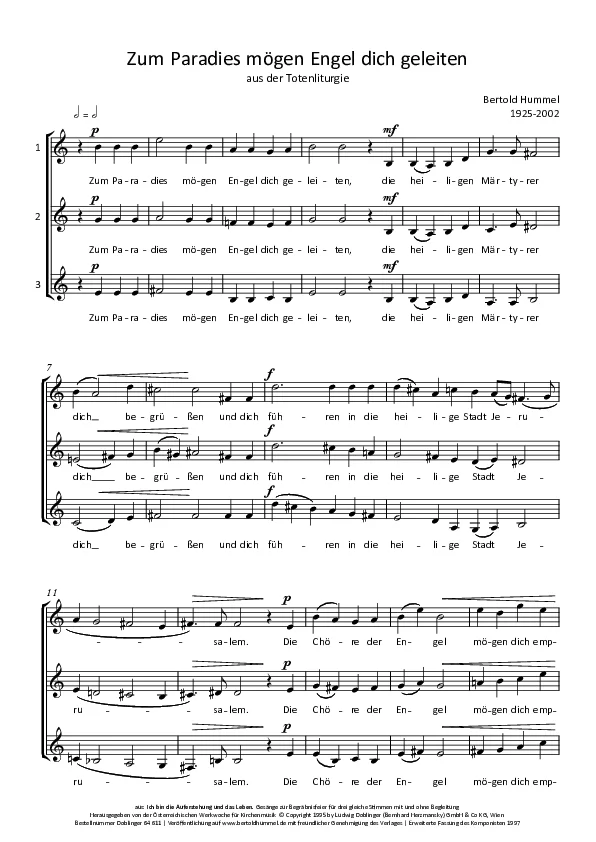 Bertold Hummel: May Angels Guide You to Paradise (from the Liturgy of the Dead) (Full score)